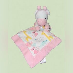 Gymboree Pink & White Giraffe Zoo Animal Print Plush Security Blanket Lovey 14"